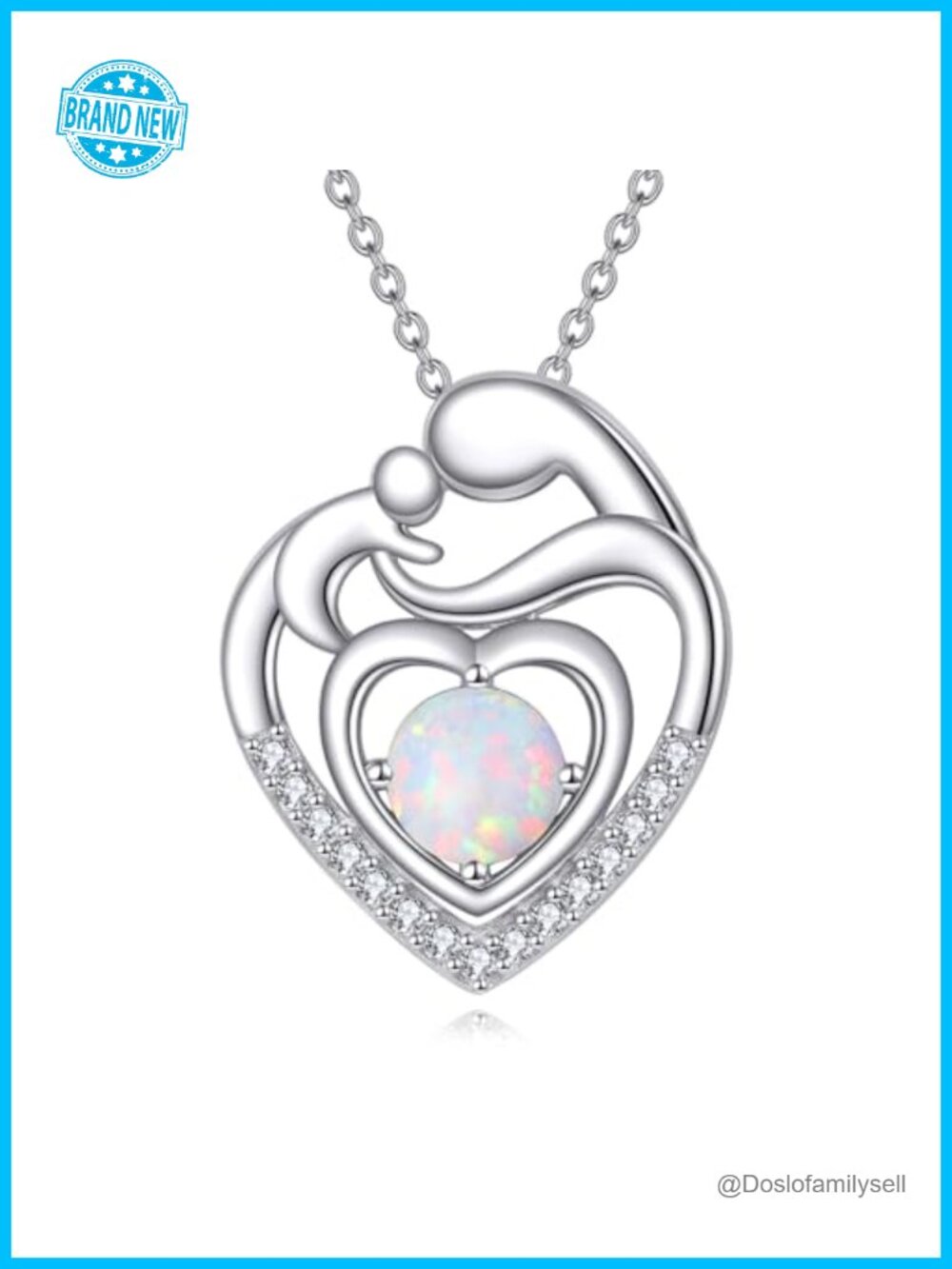 Opal Birthstone Double Heart Necklace 925 Sterling Silver Mom Gift